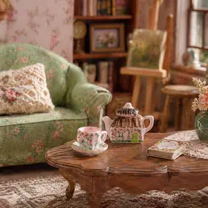 1:12 Miniature Doll House Pink Ceramic Teapot 2pcs