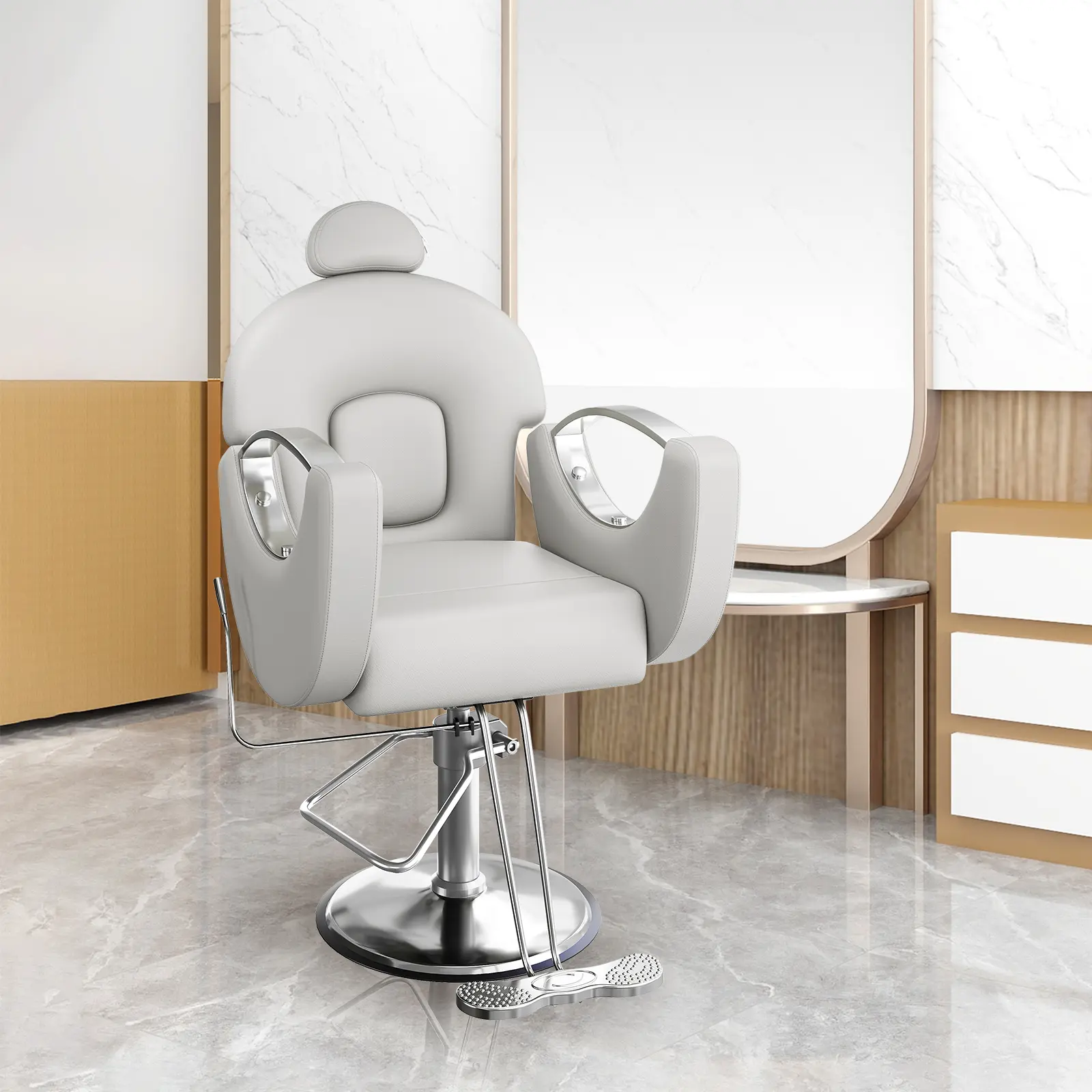 Professional Hydraulic Lift Barber Chair for Stylists - 360° Swivel, 6" Height Adjustment Range, Adjustable Headrest, Heavy-Duty Pump, PU Leather, Metal Frame, Sponge, Effortless Rotation & Recline, Single Person Quick Setup, Salon & Home Use