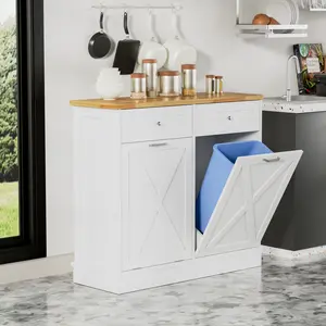 Topwin X-Type Double Door Garbage Cabinet – White Waste Bin Storage Organizer with Spacious Storage Modern Design Drawer Furniture Aesthetic Minimal