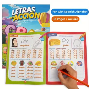 Spanish Cursive Alphabet Visual Vocabulary and Numbers Practice Book, 32 Pages, Preschool Handwriting Workbook, Kindergarten Essential, Teacher Approved Activity Manual