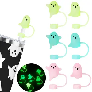 Silicone straw cover for Stanley tumbler, Halloween ghost silicone straw cover, 10mm luminous cute design straw cap, compatible with 20 oz, 30 oz and 40 oz Stanley tumblers, a fun water cup accessory, suitable for Halloween decorations and gifts