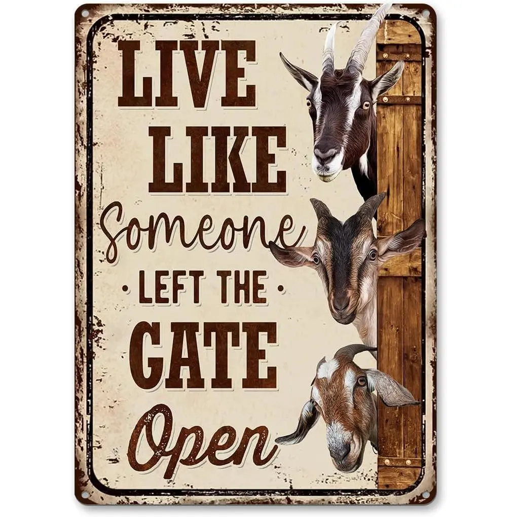 Funny Goats Retro Metal Tin Sign - 8 inx12 in Wall Decor for Bar, Rust-Free, Pre-Drilled Holes, Weather-Resistant Home Supply Plaque Gift for Goat Lovers