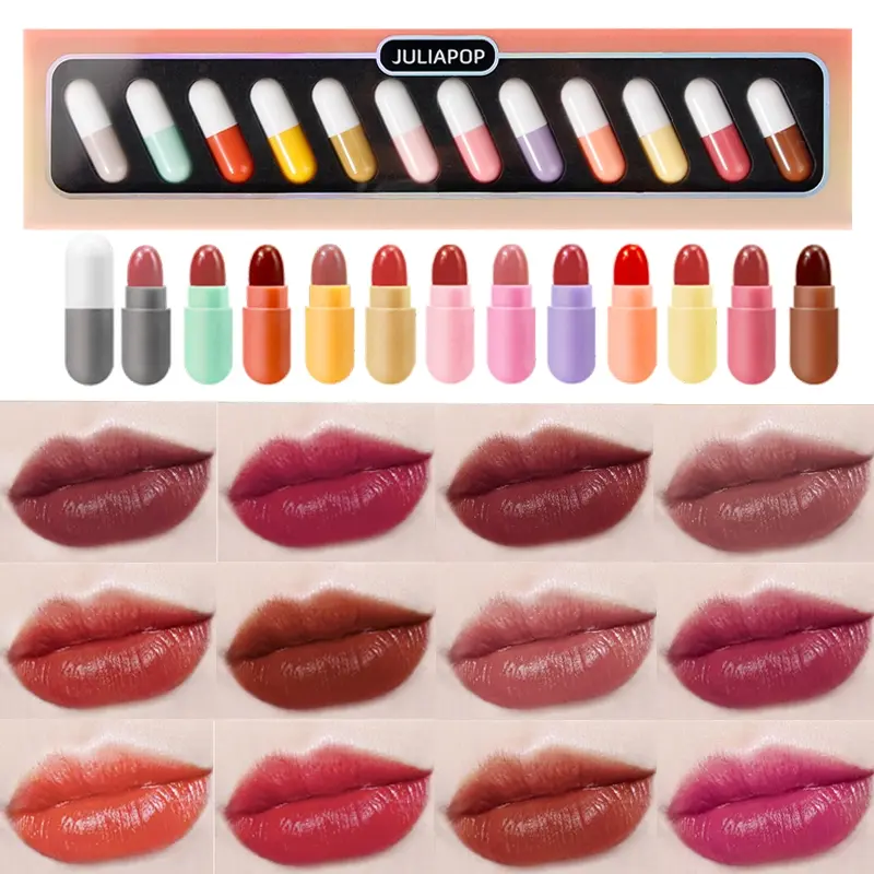 Mini Capsule Lipstick 12 Colors Velvet Matte Lightweight Silky Easy Application