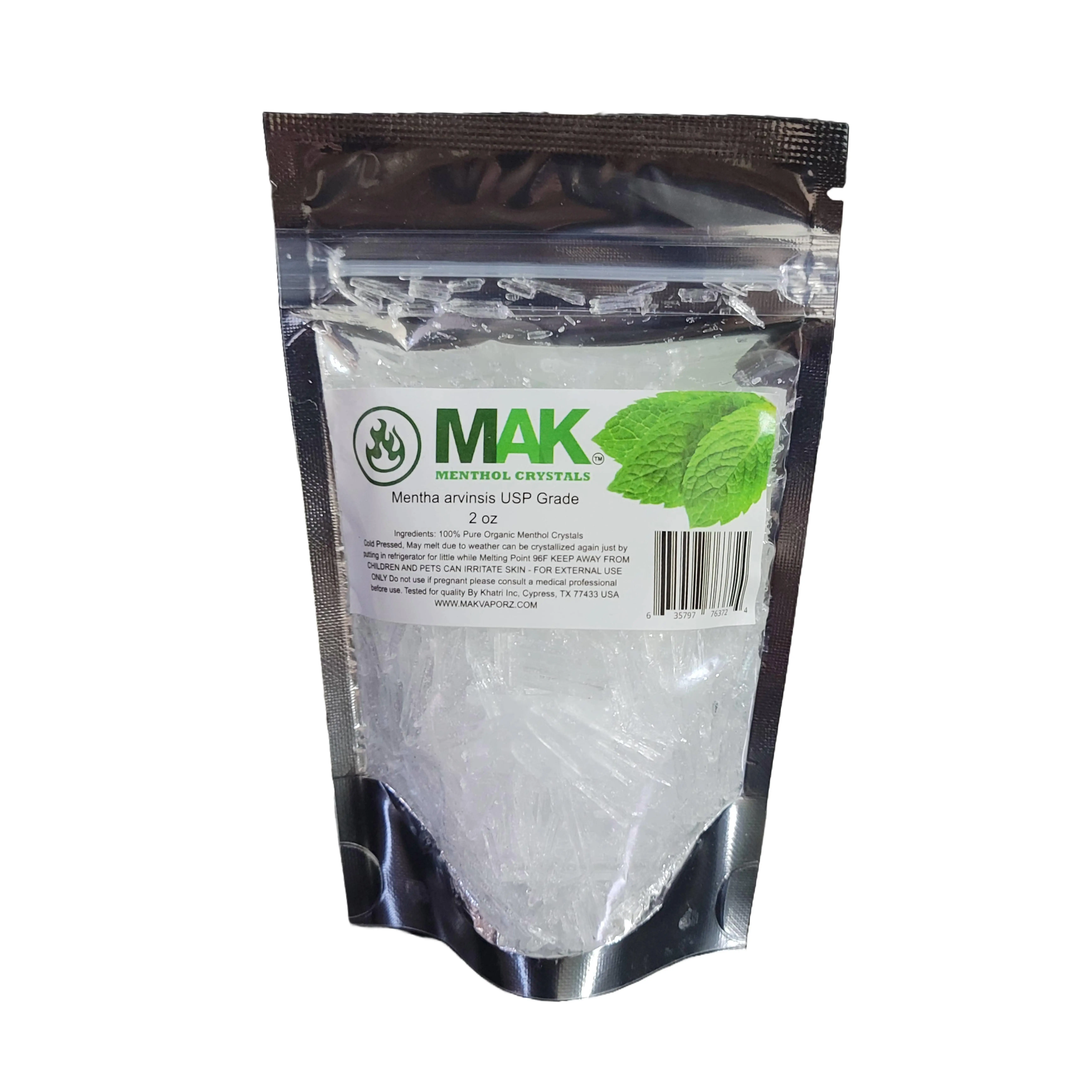 Mak Menthol Crystal 2 oz Pure Organic 100% Natural Menthol Crystals from Mint Crystal Mentha Arvensis Resealable Standup Bag Long-Lasting Freshness