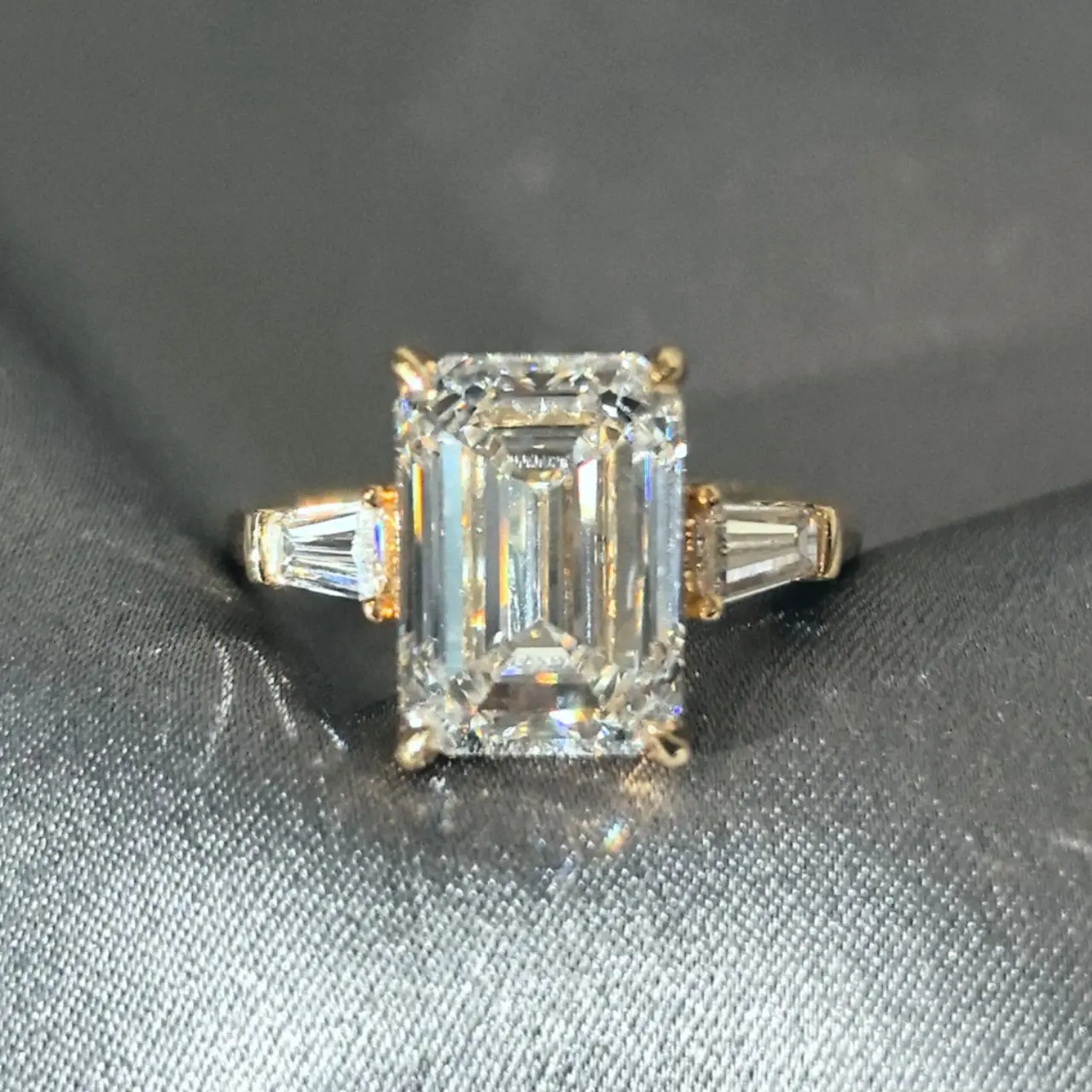5 carat emerald cut 3 stone ring