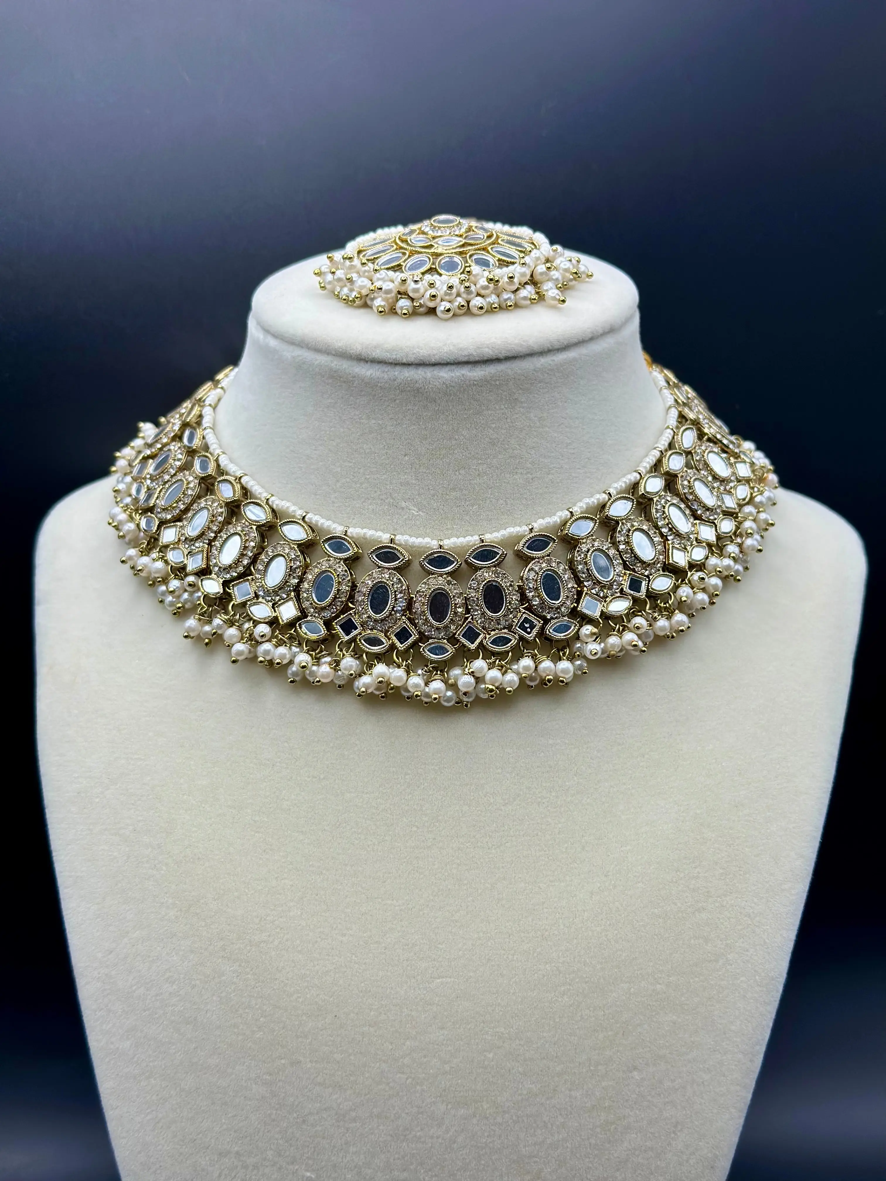 Anjali Mirror Necklace Set (Includes Earrings & Tikka)