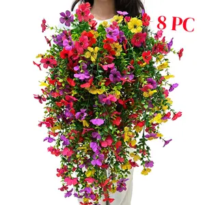 2/6/8 PCS Faux Silk Daisy with Eucalyptus Leaves – UV-Resistant Artificial Hanging Flowers for Indoor/Outdoor Spring, Summer & Autumn Decoration (Home, Porch, Patio, Balcony, Yard) SummerVibes