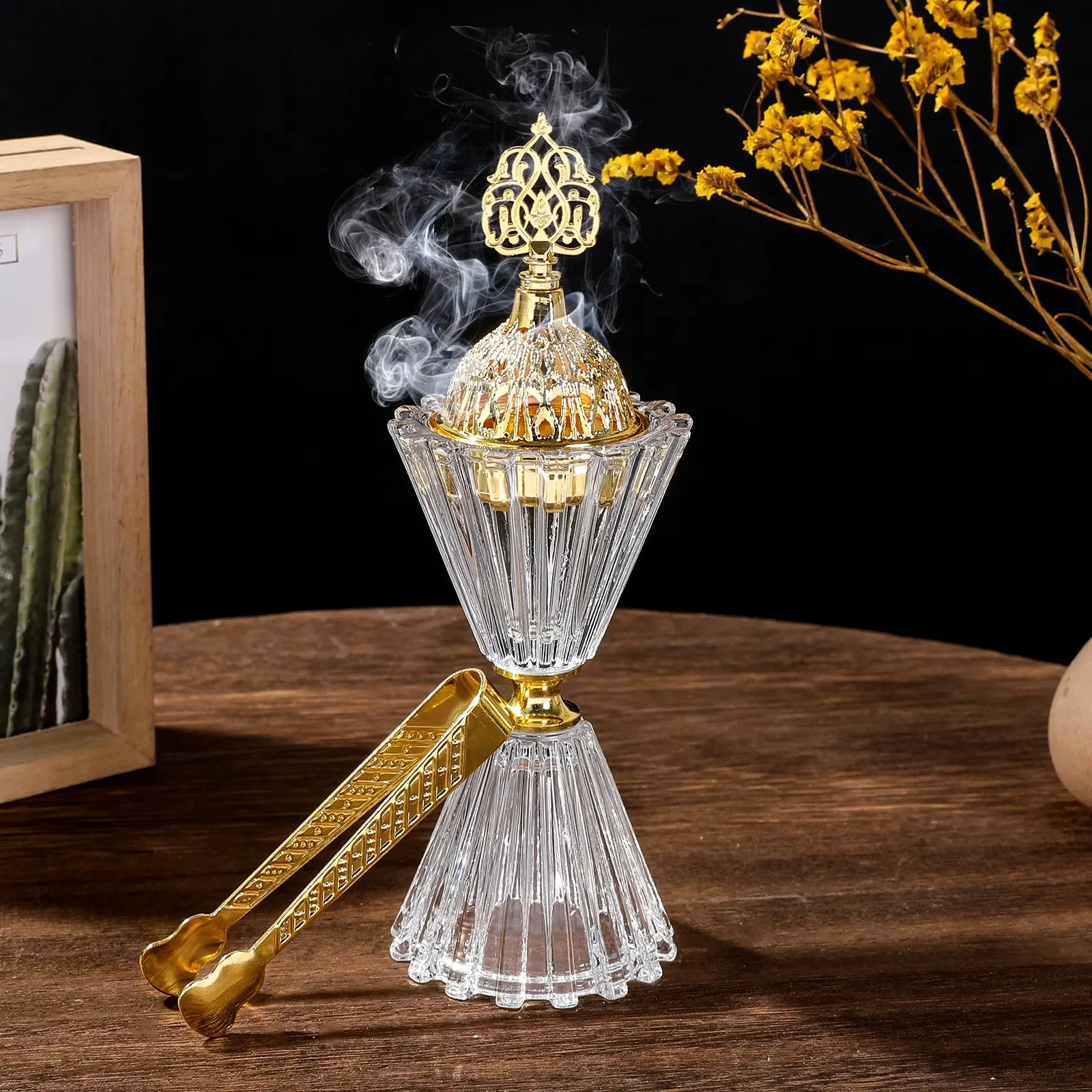 1PC Light Luxury Crystal Flower Aroma Burner Arabic Home Decor