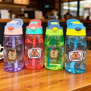 Capybara Themed 480ML Party Water Cup, Large Capacity with Straw, Portable Handle, Non-Leaking, Ideal for Birthdays & Holidays