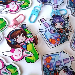 Overwatch D.va + Juno Keychain Acrylic Charm, Cute Keyring Accessory, Fun Charm For Backpack Or Purse | High Quality and Customer Favorite Items