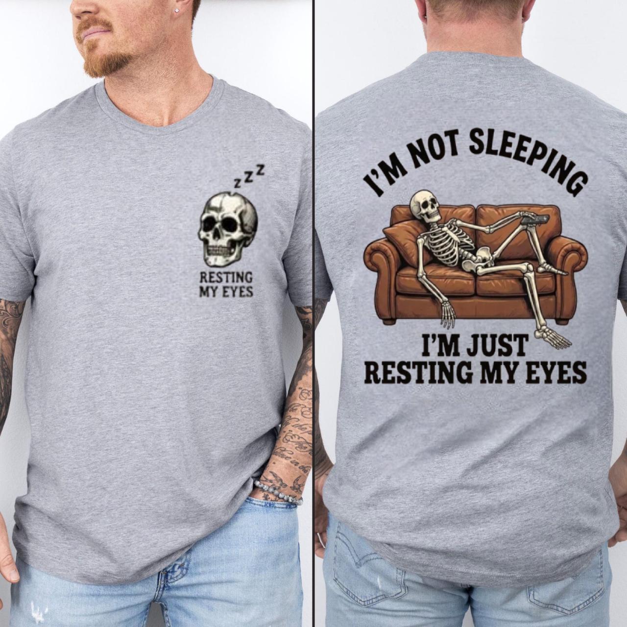 Skeleton Couch Nap Resting My Eyes Shirt, Hilarious Father’s Day Gift Tee, Funny Dad Joke T-Shirt, Sarcastic Men’s Graphic Tee Gift for Husband Papa