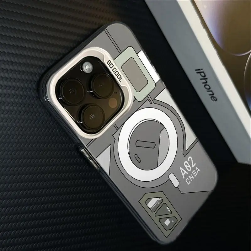 Trendy Cyberpunk Mecha Armor Aesthetic Phone Case Sci-Fi Techwear Tactical Industrial Shockproof Bumper Cover Compatible with iPhone