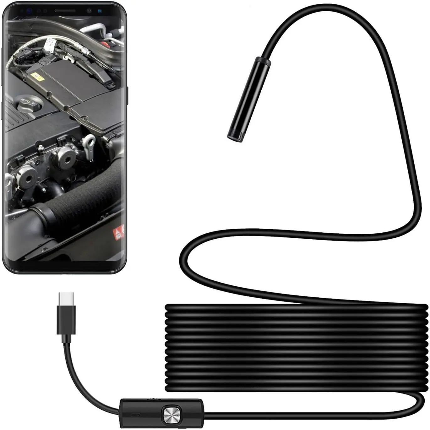 Endoscope Camera with Light, 1920P HD Borescope Tools with 8 Adjustable LED Lights, Endoscope with Semi-Rigid Snake Camera, Inspection Borescope for iOS and Android - 16.4ft Single Lens