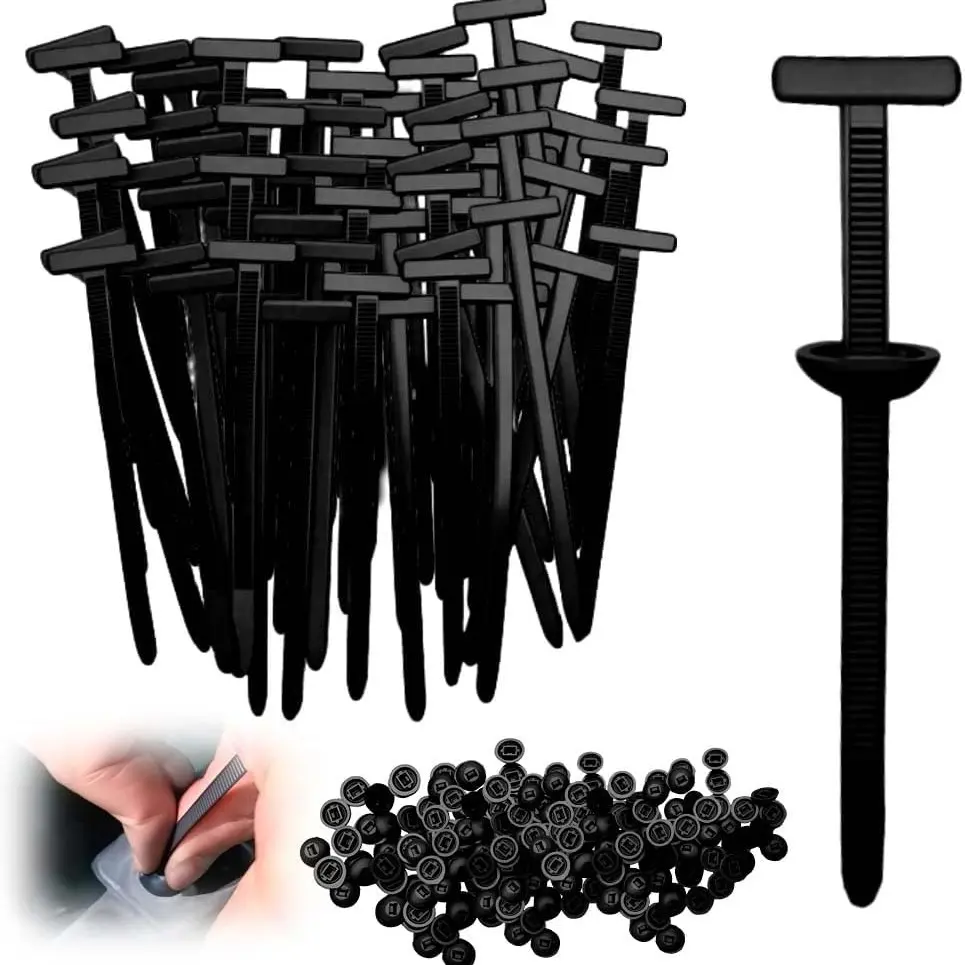 50pcs Heavy Duty Durable Nylon Zip Ties with Pin & Button, UV Resistant T-Style Cable Buckles for Automotive Repair, Car Maintenance, Car Parts, Bumper, Fender & Engine Cover Fasteners, Secure Fastening