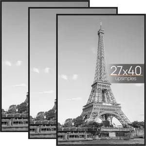 27x40 in Poster Frame Black 3 Pack, Scratch-Proof Picture Frames 27 x 40 for Photo Gallery - Slide-In Strips, Horizontal or Vertical Wall Mounting