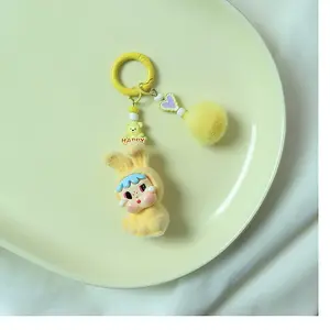 Flocking Rabbit Cap CryBaby 3D Keychain Pendant Cute One Night Rich Acrylic Bag Accessories Doll Hanging Ornament