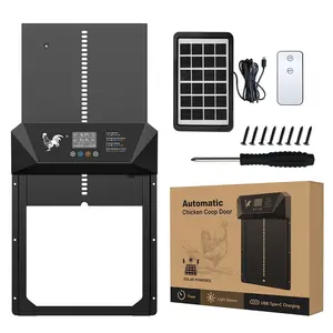 Solar Powered Automatic Chicken Coop Door with Remote Control, Anti Pinch Protection Design Timer LCD Screen for Easy Use