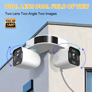 Dual Lens Outdoor Safety Cameras 5MP House Cameras Monitoring Wired Plug-in | Wireless WiFi Camera Two-Way Audio Auto Tracking 7/24 Recording Color Night Vision Cloud & SD Card Storage.