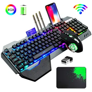 RGB Backlit Wireless Gaming Keyboard and Mouse Combo - Rechargeable, Metal Panel, Mechanical Feel for Laptop and PC Gamers