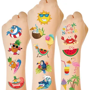 150 PCS Summer Temporary Tattoos, 6 Sheets Waterproof Fake Tattoos with Tropical Fruits Flamingos Hello Summer for Adults Pool Party, Hawaiian Stickers for Hawaiian Luau Party Favors Supplies