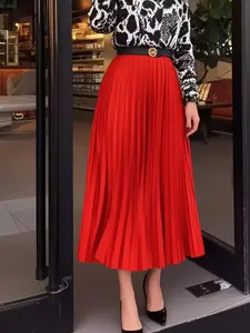 Elegant High Waist Pleated Skirt, Slimming Mid-Length A-Line Dress, Fashion Classic Versatile Solid Color Options Available, Flowy Pleated Skirts