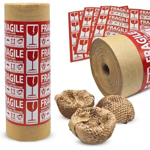 12"x300' Honeycomb Paper, Honeycomb Packing Paper for Moving Packing Materials for Fragile Items, 1 rolls of 300ft With 48 Fragile Sticker Labels