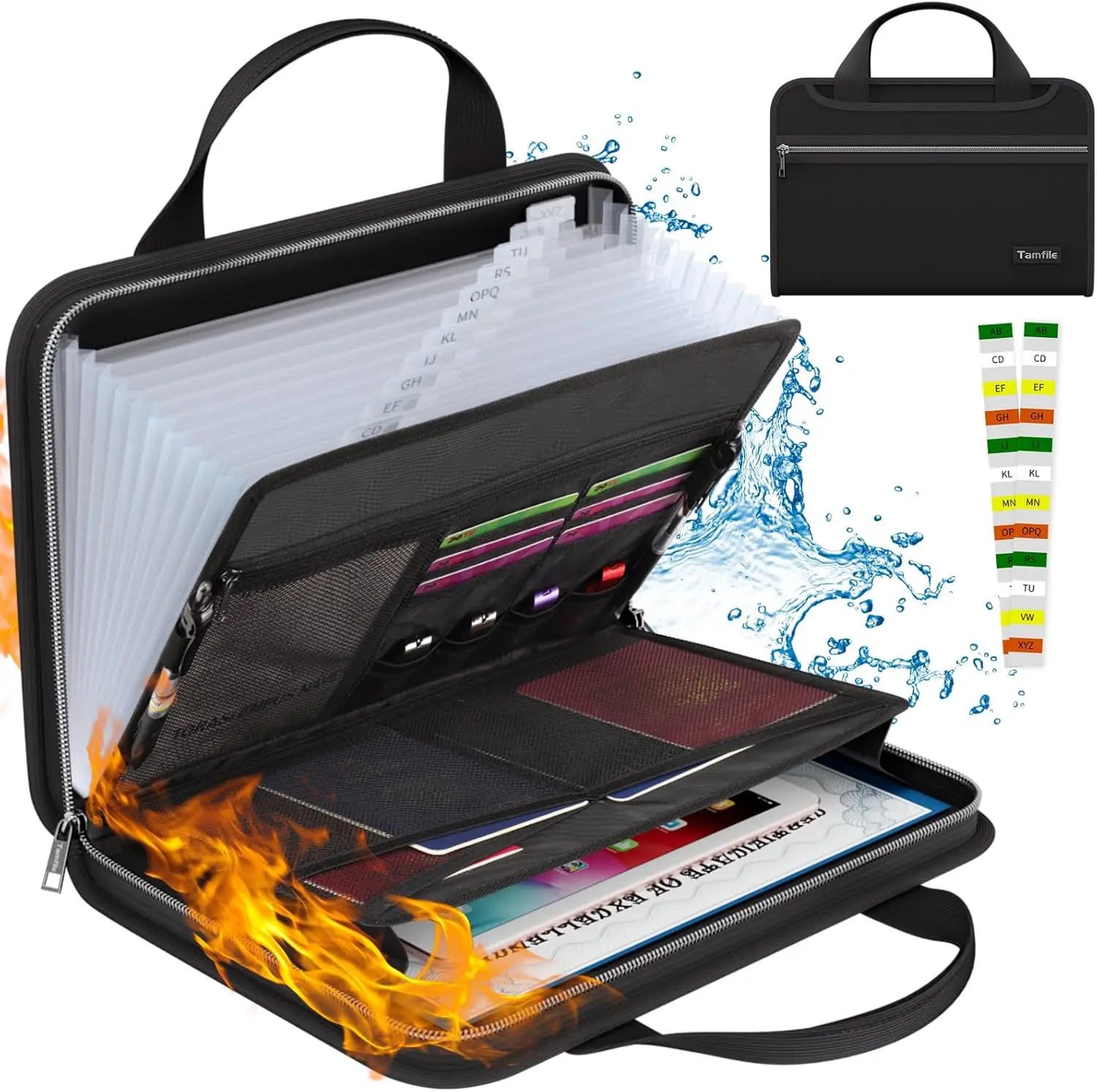 Fireproof Document Accordion File Folder - 13 Pocket Transparent Expanding Organizer with Zipper Pockets & Labels, 14.3x9.8" Silicone Fiberglass Document Safe for Business Office Use