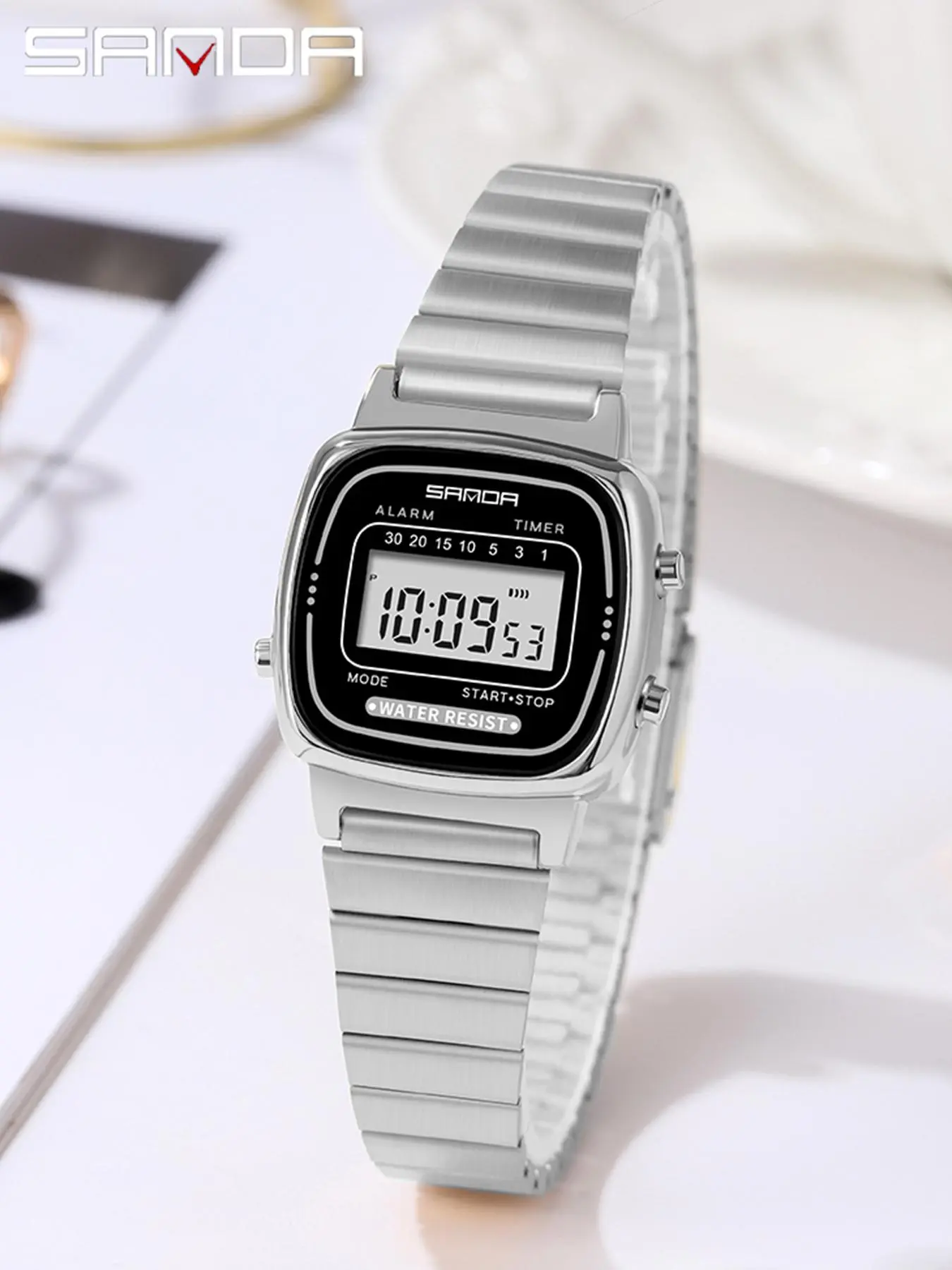 Women's Fashionable Digital Watch, Casual Versatile Stainless Steel Strap Digital Watch for Daily Use, Waterproof Sports Watch for Women & Girls, Stainless Steel Wristwatch, Digital Analog Watch