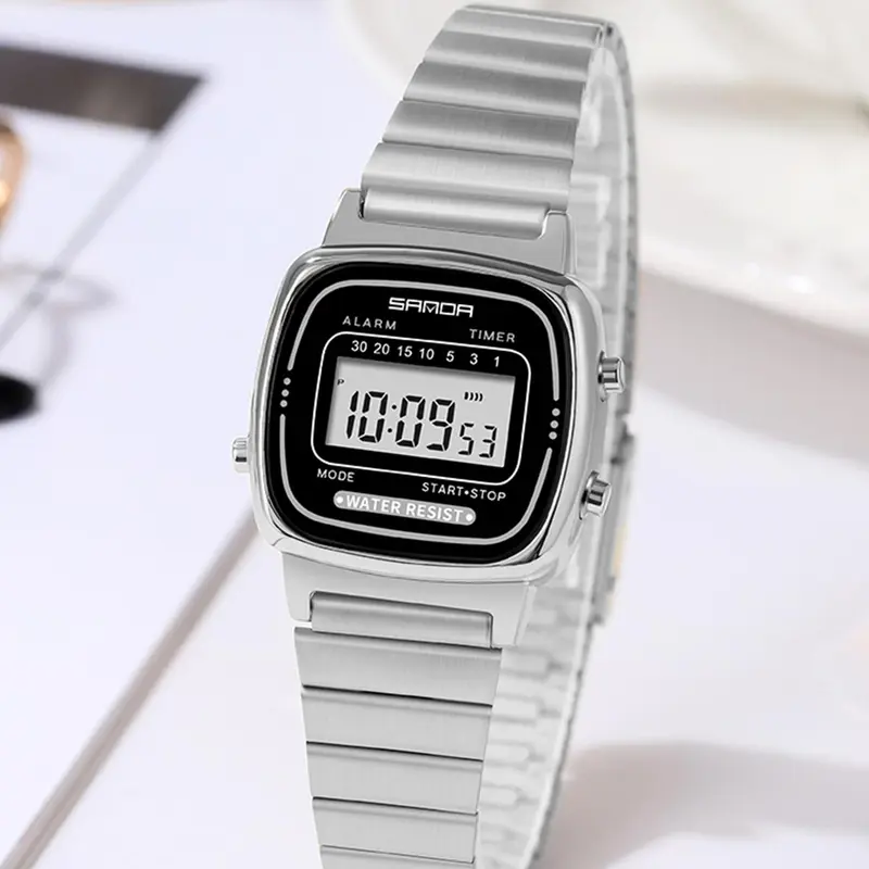 Women's Fashionable Digital Watch, Casual Versatile Stainless Steel Strap Digital Watch for Daily Use, Waterproof Sports Watch for Women & Girls, Stainless Steel Wristwatch, Digital Analog Watch, Fashion Wristwatches