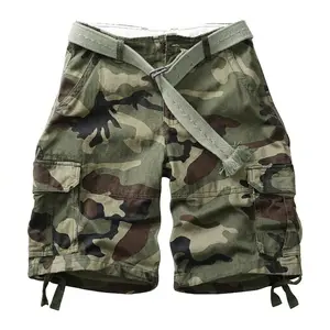 Men's Relaxed Fit Camo Cargo Shorts with 6 Pockets  - 11" Inseam Twill (No Belt) Casual Cotton Work Shorts
