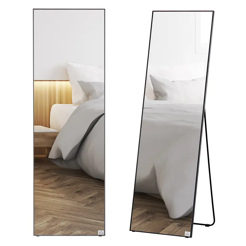 HOMCOM Full Length Glass Mirror, Freestanding or Wall Mounted Dress Mirror for Bedroom, Living Room, Bathroom, 19.75" x 63.5", Black  for Home Decor Elegant Aluminium Steel Box