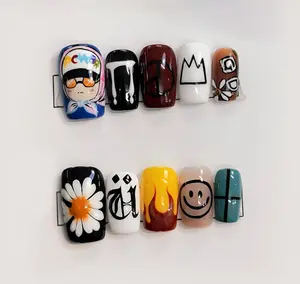 G-Dragon Inspired Luxury Press-On Nails, Hand-Painted K-pop Statement Nails, Almond Bow Press Ons Elegant Gdragon Cute Design, Unique GD Style Halloween Design, Gift For Halloween Holiday