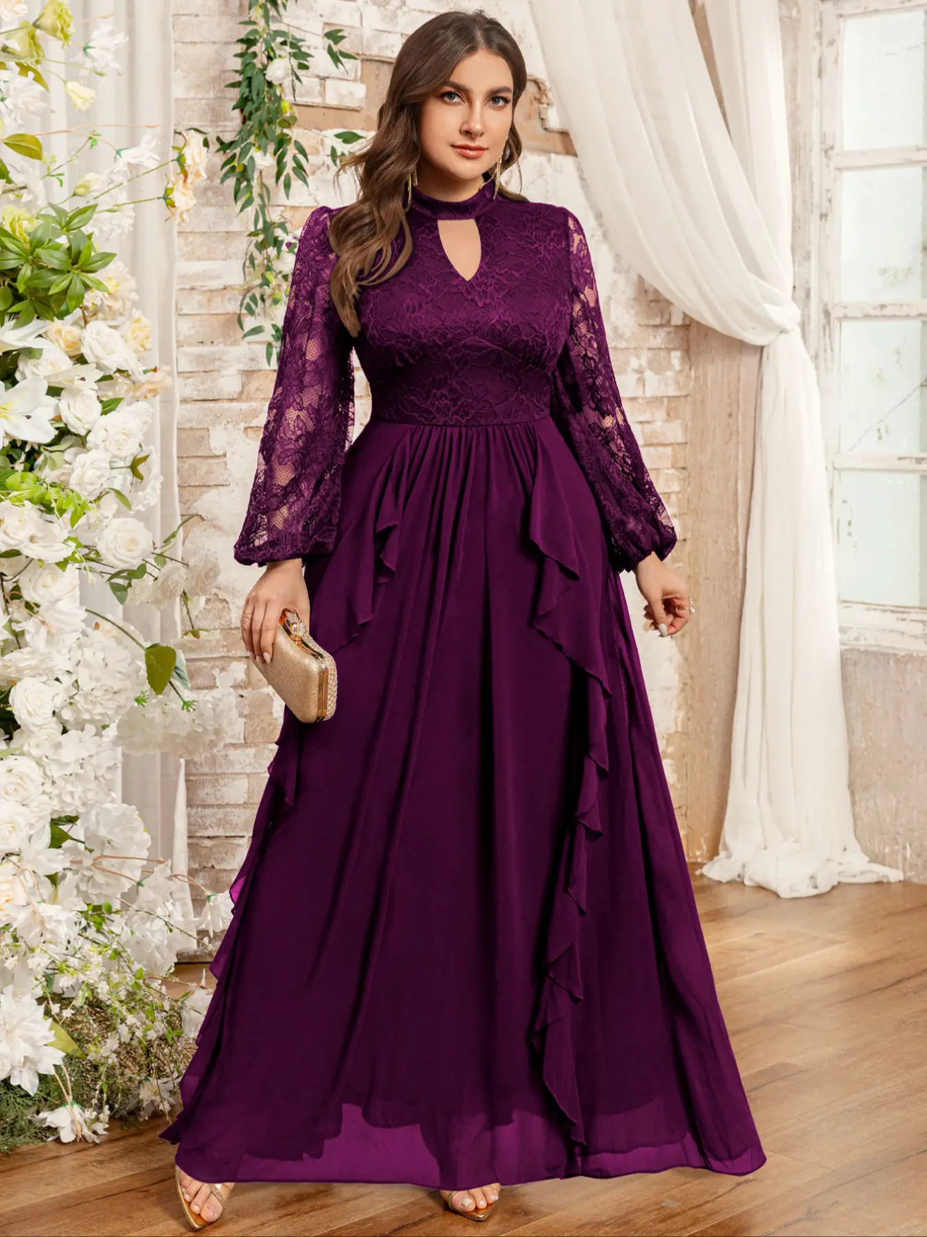 fitted lace wedding dress Dark Purple Off The Shoulder Velvet Dress main image 1