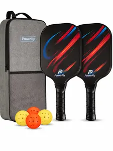 PowerFly Pickleball Paddles Set of 2, Fiberglass Surface Pickleball Set with 2 Pickleball Rackets,4 Pickleball Balls,1 Portable Carry Bag, Pickle Racket Set ​for Men Women (Inferno Red)