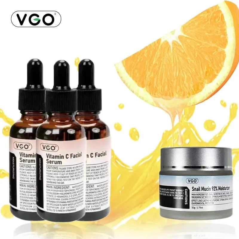VGO Daily Skincare Set with Snail Mucin 92% Gel Cream & Vitamin C Serum - Lightweight Moisturizer to Hydrate Gentle, Sensitive Skin