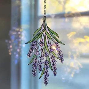 Lavender Suncatcher, Hanging Purple Lavender Window Decor, Botanical Floral Glass Art, Aesthetic Home Decor, Floral Sun Catcher, Garden Inspired Gift, Spring Window Hanging
