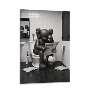 Kaws Hypebeast Sitting on Toilet Reading Newspaper Poster – Graffiti Art Print, Trendy Bathroom Wall Decor, Hypebeast Figure Artwork