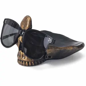 Skull Glasses Stand, Creative Eyeglasses Rack, Sunglasses Spectacle Display, Key Holder Resin Sculptures for Entryway, Home, Office, Desk, Nightstand (Gold)