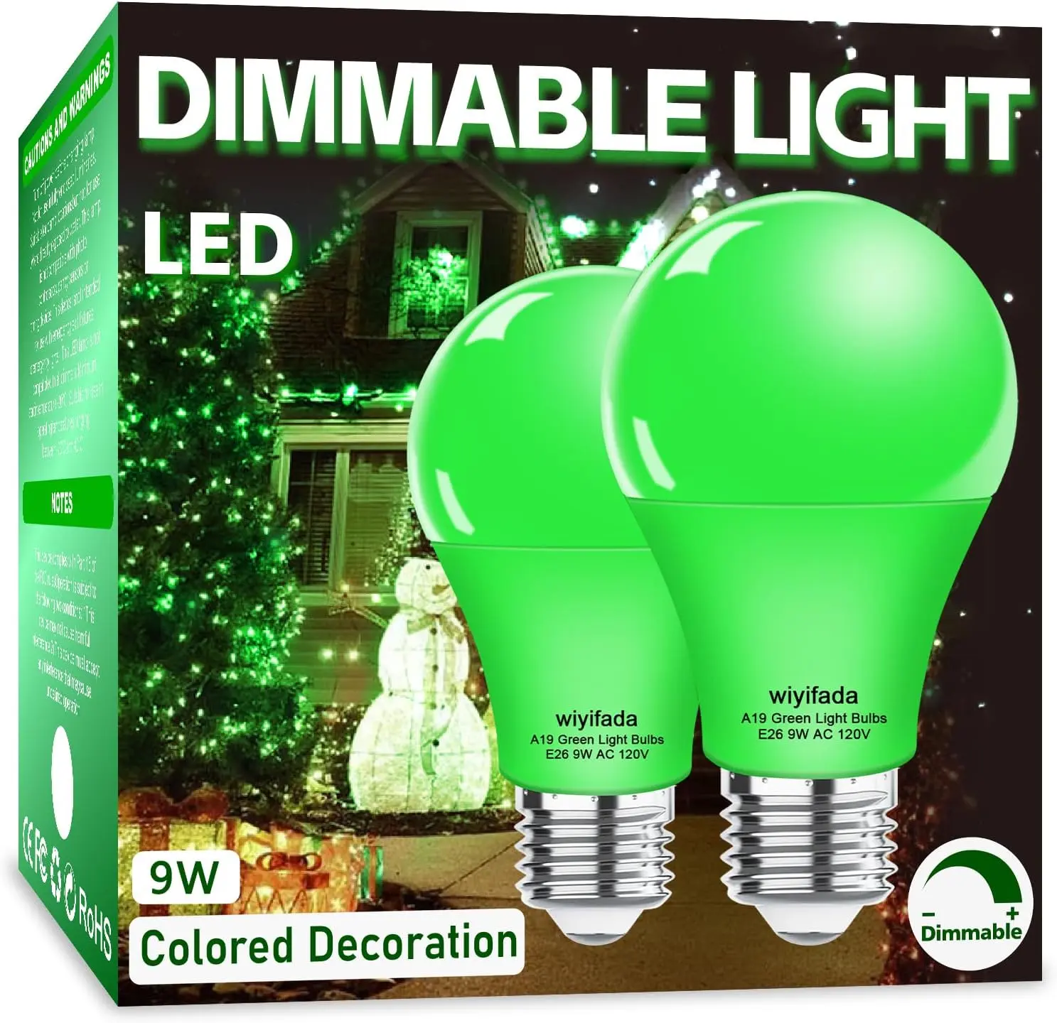 2 Pack A19 LED Green Light Bulbs,120V E26 Christmas Green LED Lights 9W Replace up to 100W,Dimmable Colored Light Bulbs for St. Patrick's Day, Porch Light, Party Decoration, Holiday Lighting