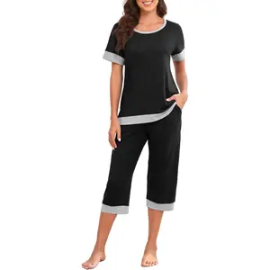 Women's Pajama Set Short Sleeve Shirt and Capri Pants Sleepwear Pjs Sets Lounge SetGift