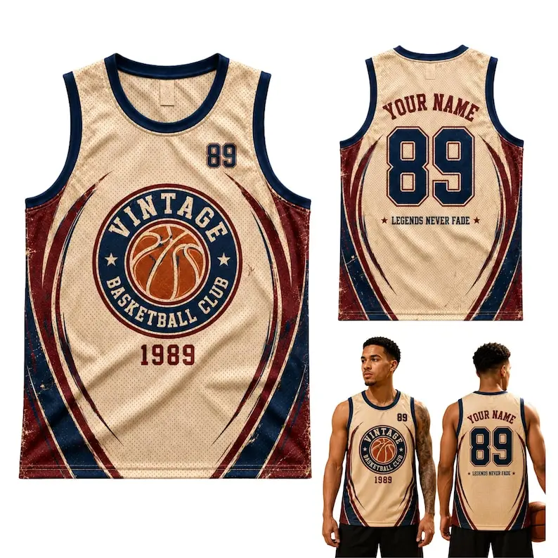 Personalized Vintage Basketball Jersey, Custom Name Number Retro Hoops Sports Shirt