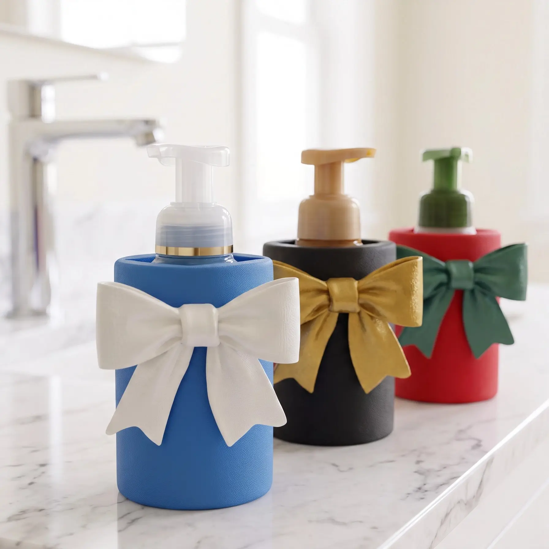 Bow Soap Dispenser Holder | Decorative Foaming Soap Bottle Cover | Bathroom & Kitchen Décor