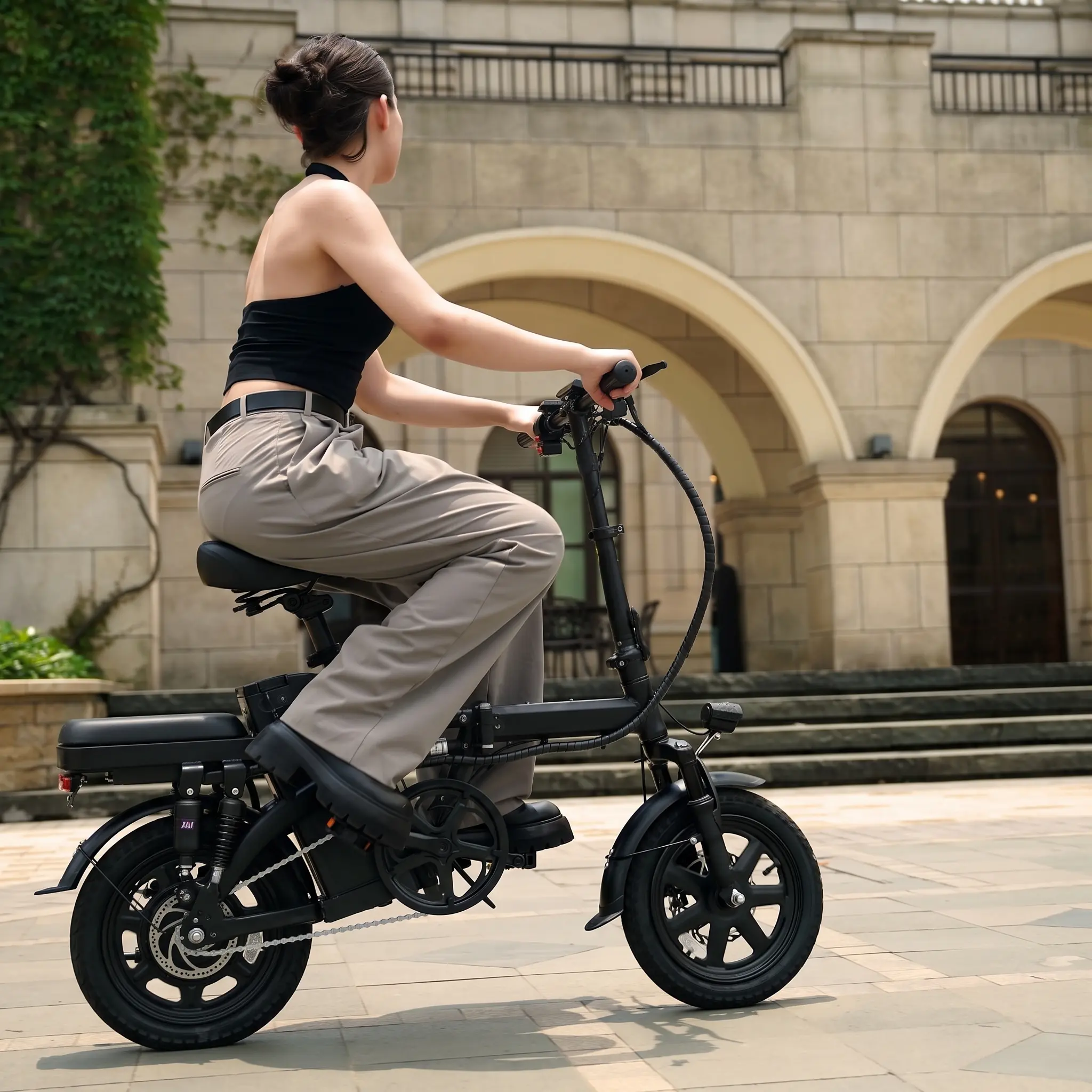Foldable Adult Commuter E-Bike - 500W Motor, 14-Level Suspension, 27 mph Top Speed, 48V 15Ah Rechargeable Battery, UL2849 Certified, Iron Frame, Shock Absorb, Compact Design for City Commute E-Biking
