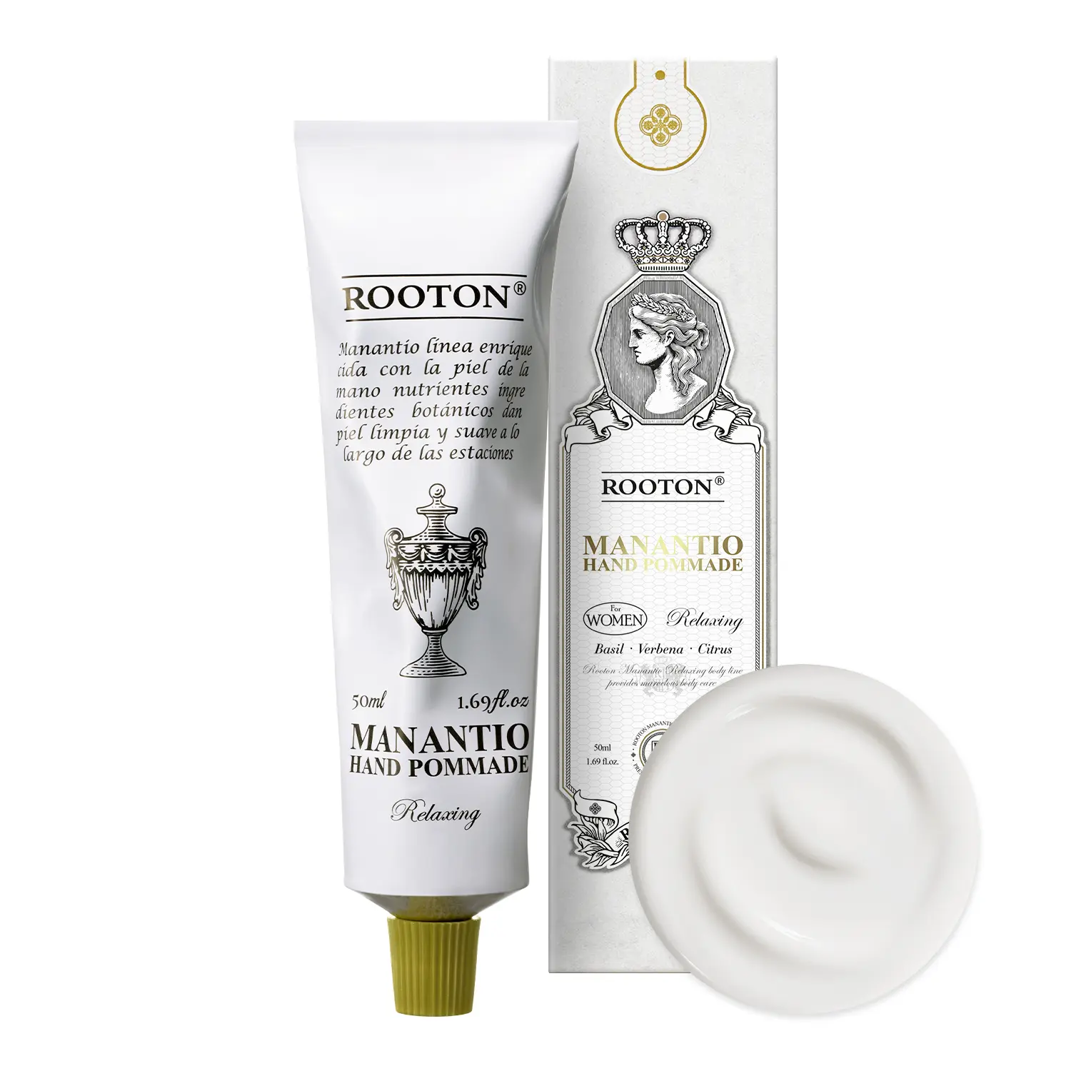 [ROOTON Official Store] Manantio Hand Pommade 1.69 fl.oz (50 ml) – Women Hand Cream for Anti-Wrinkle & Moisturizing Care with Lightweight Texture and Basil Verbena Musk Herbal Scent