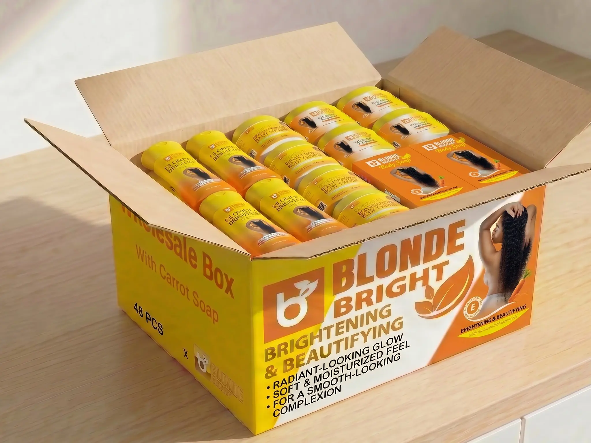 BLONDEBRIGHT 48-Piece Wholesale Glow Box With Carrot Soap Body Wash Set Fruit Soap