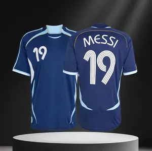 2006  Argentina Away Short Sleeve No.19 Messi Retro Soccer Jersey