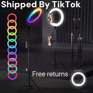 12" Adjustable RGB Ring Light Set with 43" Tripod and Dual Phone Holders – 48 RGB Colors and 12 Brightness Levels – Perfect for TikTok, Makeup, Photography, Vlogging, March Madness, Spring Break, World Cup