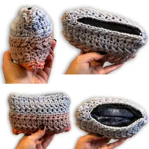 Blue Purple Multi Print Crocheted Stash Bag - Durable Padded Storage for Handmade Items - Compact 5x7 Dime Bag