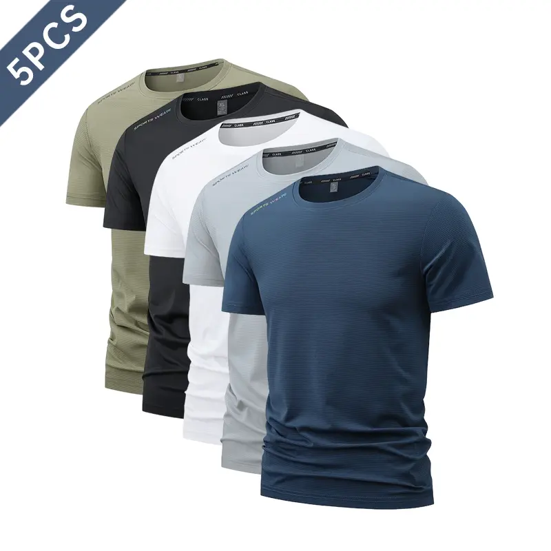 Pack of 5 men’s casual short-sleeve T-shirts — simple tops with a crew neck; comfortable, breathable summer sports short-sleeve shirts suitable for everyday wear and workouts; soft fabric; multiple styling options available.