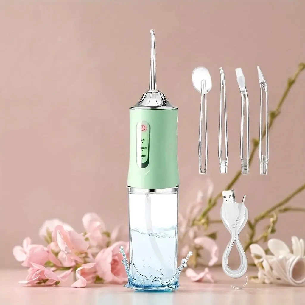 Rechargeable Electric Flosser and Plaque Cleaner with 4 Nozzles Portable Teeth Cleaning Device for Men and Women Ideal for Daily Oral Care